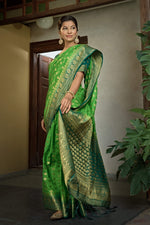 Thumbnail for Vardha Emerald Green Banarasi Raw Silk Saree