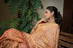 Thumbnail for Vardha Peach Golden Zari Banarasi Raw Silk Saree