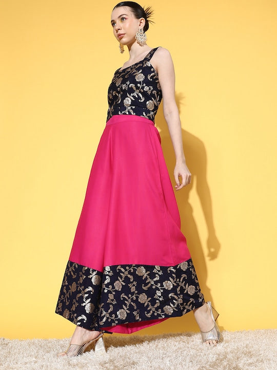 InWeave Women's Blue Brocade Strappy Top W Fuchsia Blue Brocade Palazzo Set - Distacart