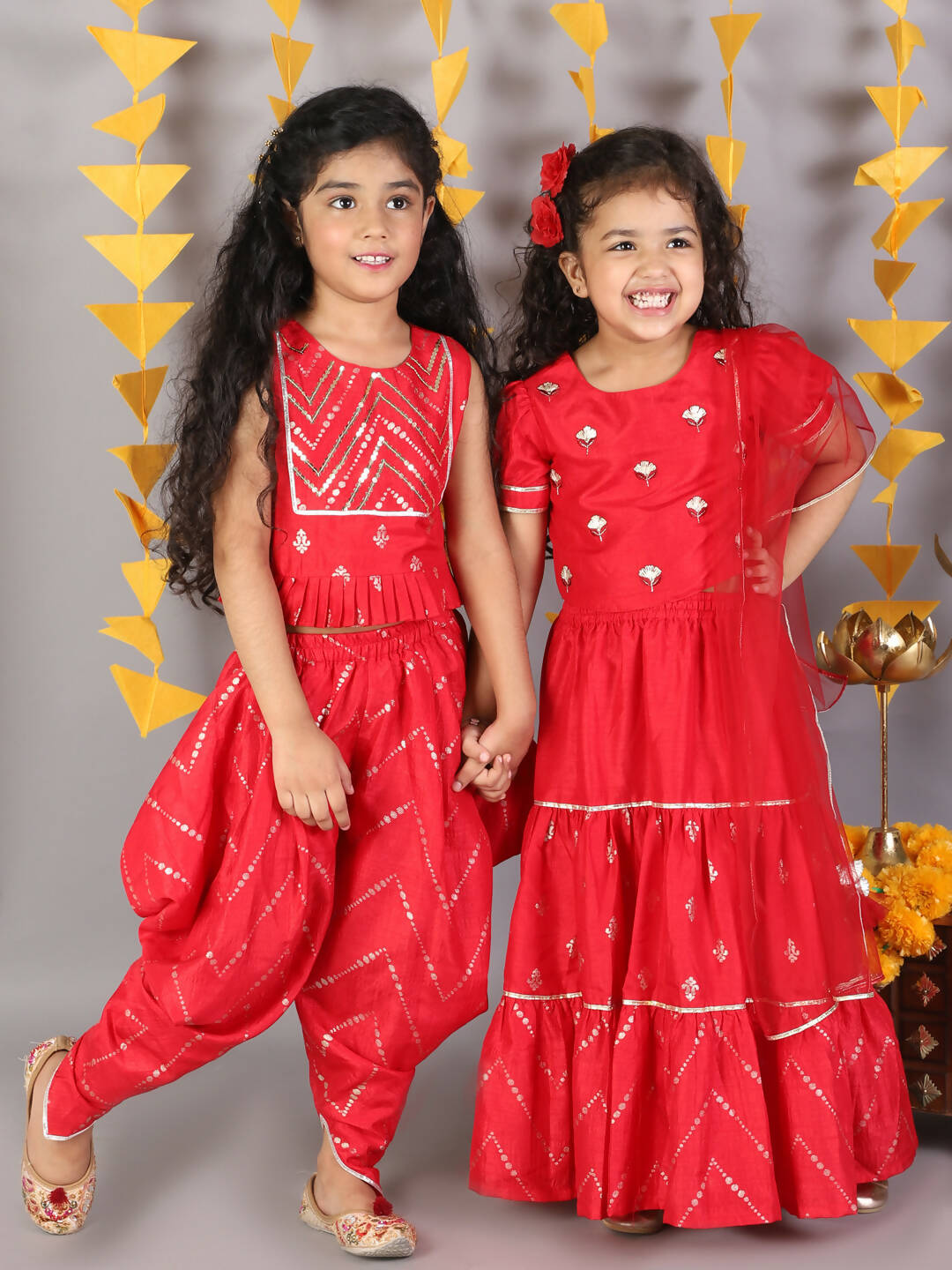 Lil Drama Girls Choli With Ghaghra & Dupatta Set - Red - Distacart