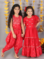 Thumbnail for Lil Drama Girls Choli With Ghaghra & Dupatta Set - Red - Distacart