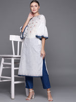 Thumbnail for Biba Women White & Blue Printed Straight Kurta - Distacart