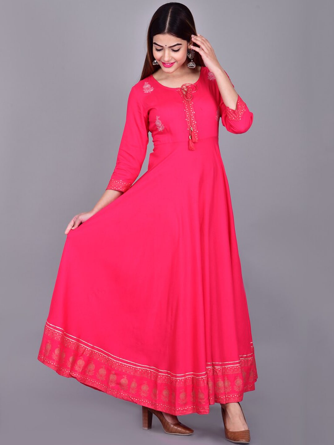 Kalini Women Peach-Coloured Yoke Design Cold-Shoulder Sleeves Anarkali Kurta - Distacart
