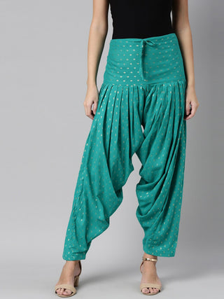 Souchii Sea Green Woven Design Pure Cotton Jacquard Patiala - Distacart