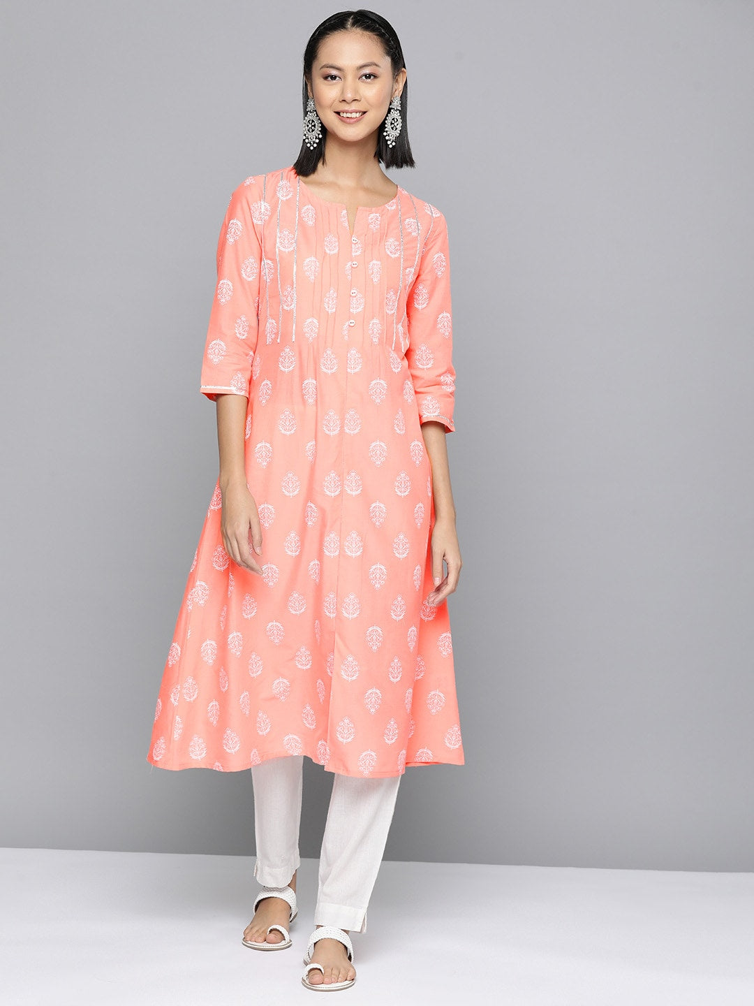 HERE&NOW Ethnic Motifs Printed A-Line Kurta - Distacart