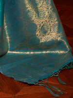 Thumbnail for Mitera Blue & Gold-Toned Woven Design Zari Silk Blend Banarasi Saree - Distacart