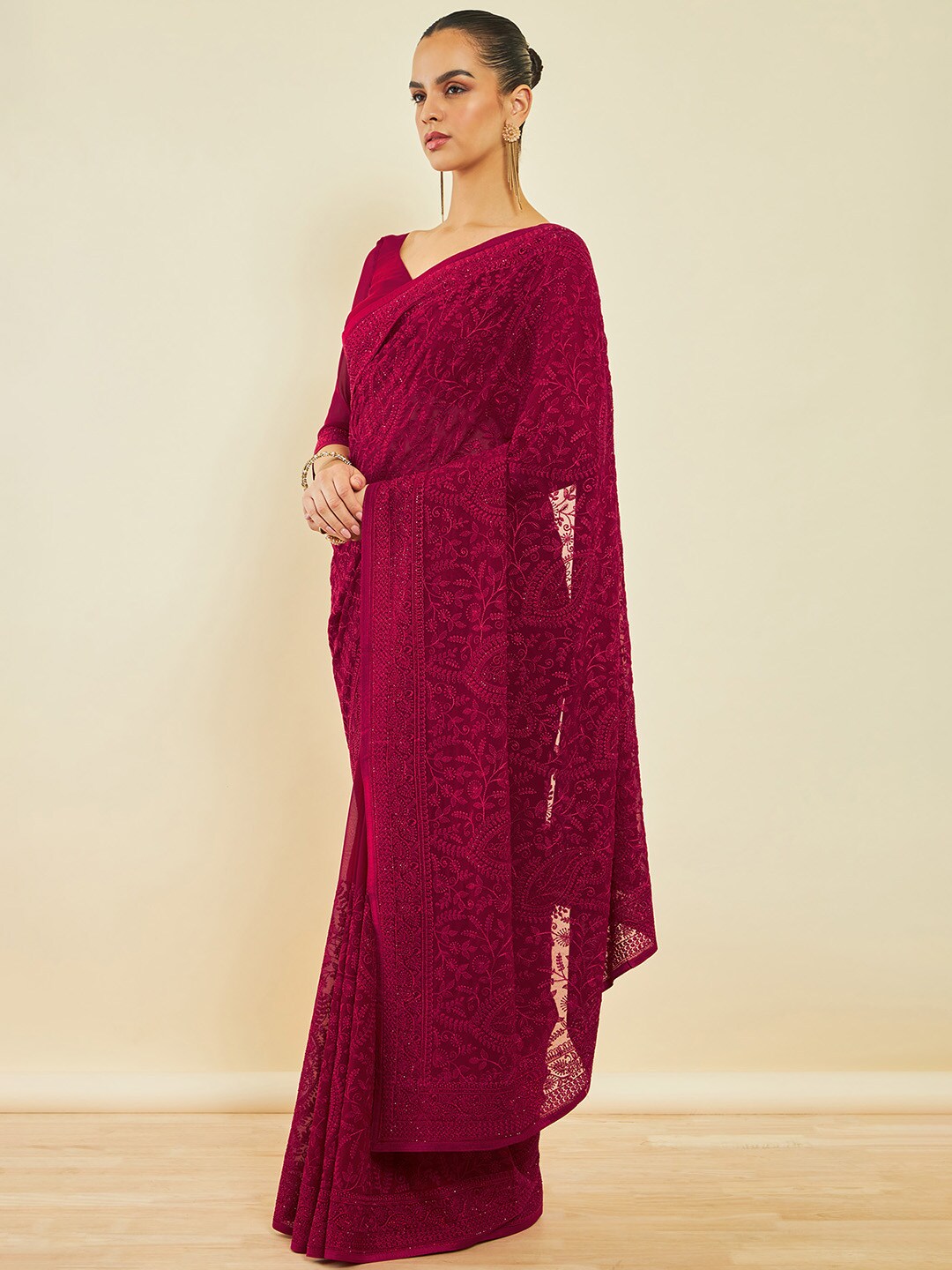 Soch Floral Embroidered Saree - Distacart