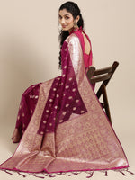 Thumbnail for Saree Mall Magenta Ethnic Motifs Zari Organza Banarasi Saree - Distacart