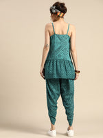 Thumbnail for Sangria Printed Shoulder Straps A-Line Kurti with Dhoti Pants - Distacart