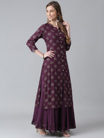Thumbnail for Khushal K Women Purple Ethnic Motifs Printed Kurta with Skirt - Distacart