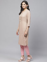 Thumbnail for Biba Women Beige & Silver Checked Straight Kurta - Distacart