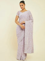 Thumbnail for Soch Floral Embroidered Pure Chiffon Saree - Distacart
