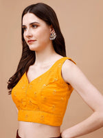 Thumbnail for Tikhi Imli Ethnic Motifs Embroidered Sequinned Sleeveless Dupion Saree Blouse - Distacart