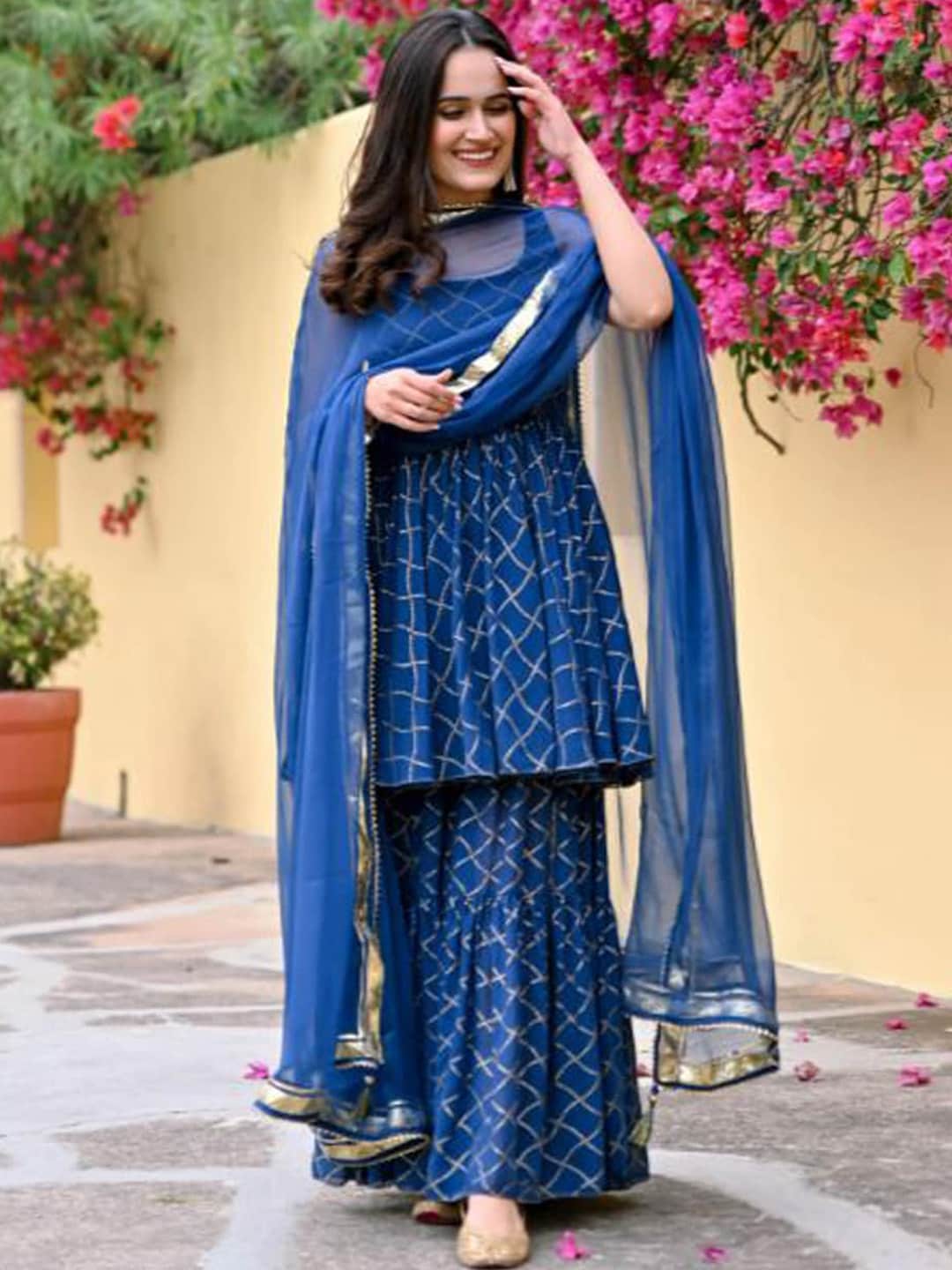 Kalini Geometric Printed Kurta with Sharara & With Dupatta - Distacart