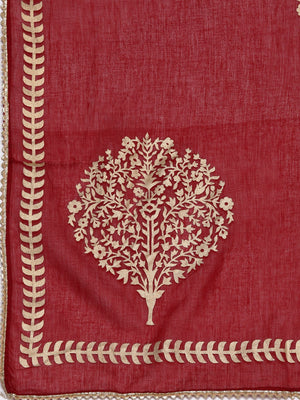 Libas Maroon Angrakha Pure Cotton Kurta with Palazzos & With Dupatta - Distacart