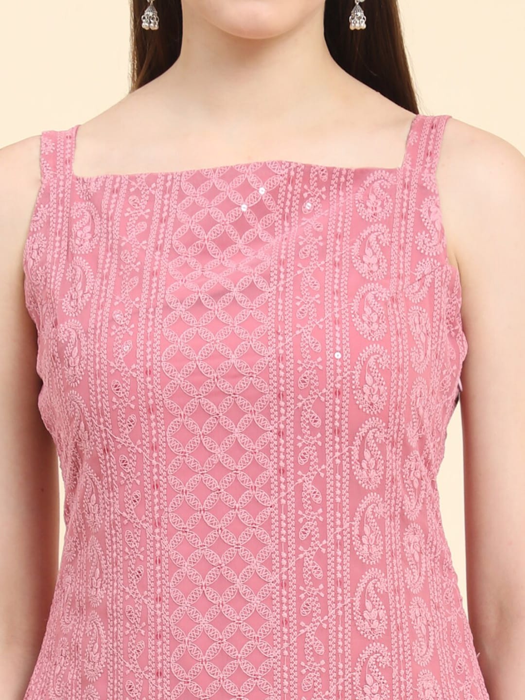 Kalini Ethnic Motifs Embroidered Chikankari Georgette Kurta - Distacart