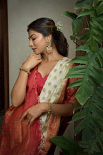 Thumbnail for Vardha Adorn Ivory Golden Zari Banarasi Raw Silk Saree