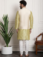 Thumbnail for Sojanya Men Lime Green Ethnic Motifs Printed Kurta with Pyjamas & Nehru Jacket - Distacart