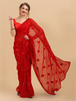 Thumbnail for Sangria Red Sequinned Pure Georgette Saree - Distacart