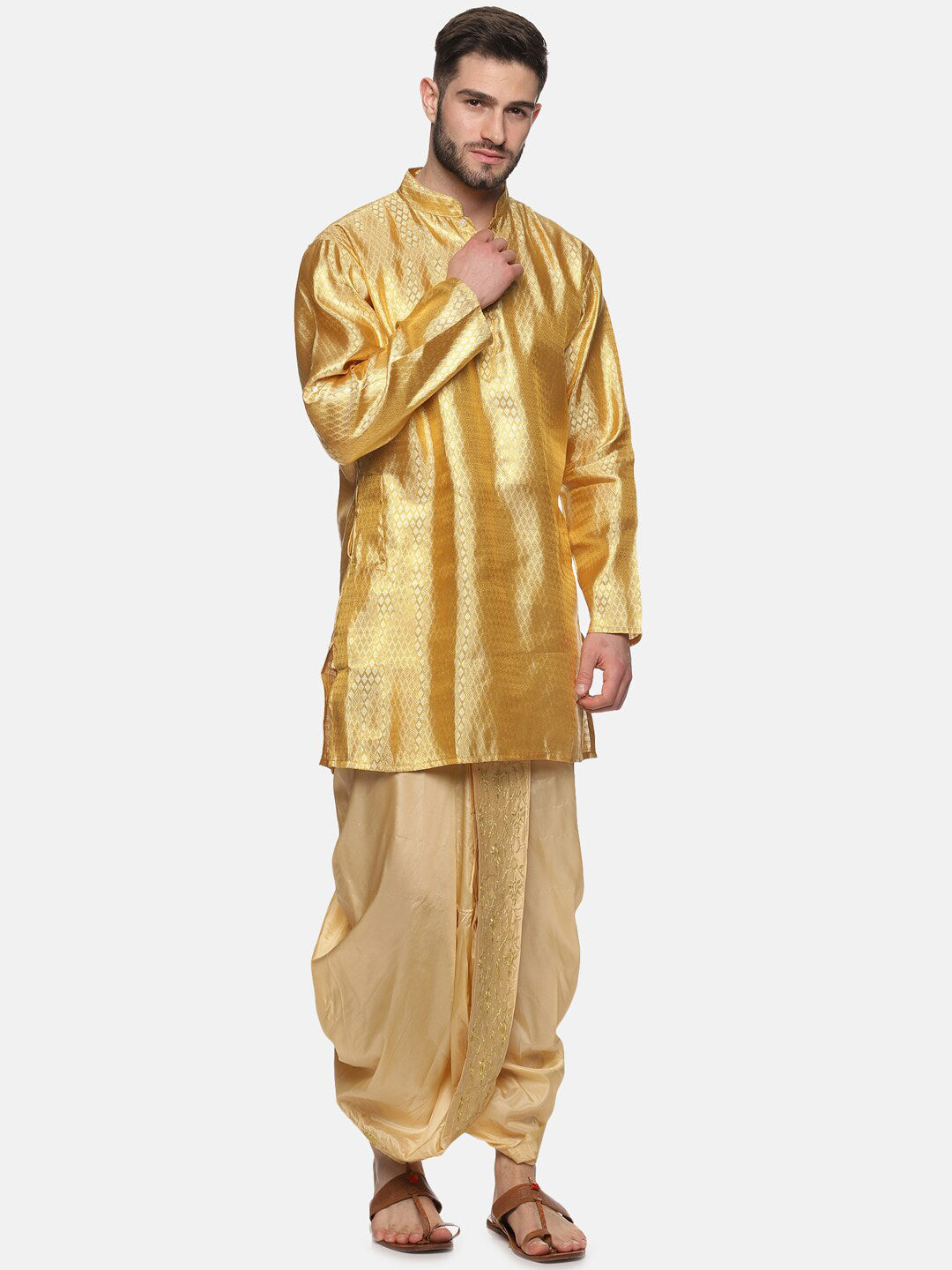 Sethukrishna Gold-Coloured Embroidered Dhoti Pant For Men - Distacart
