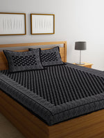 Thumbnail for Rajasthan Decor Black & White Ethnic Motifs 144 TC Cotton 1 Queen Bedsheet with 2 Pillow Covers - Distacart