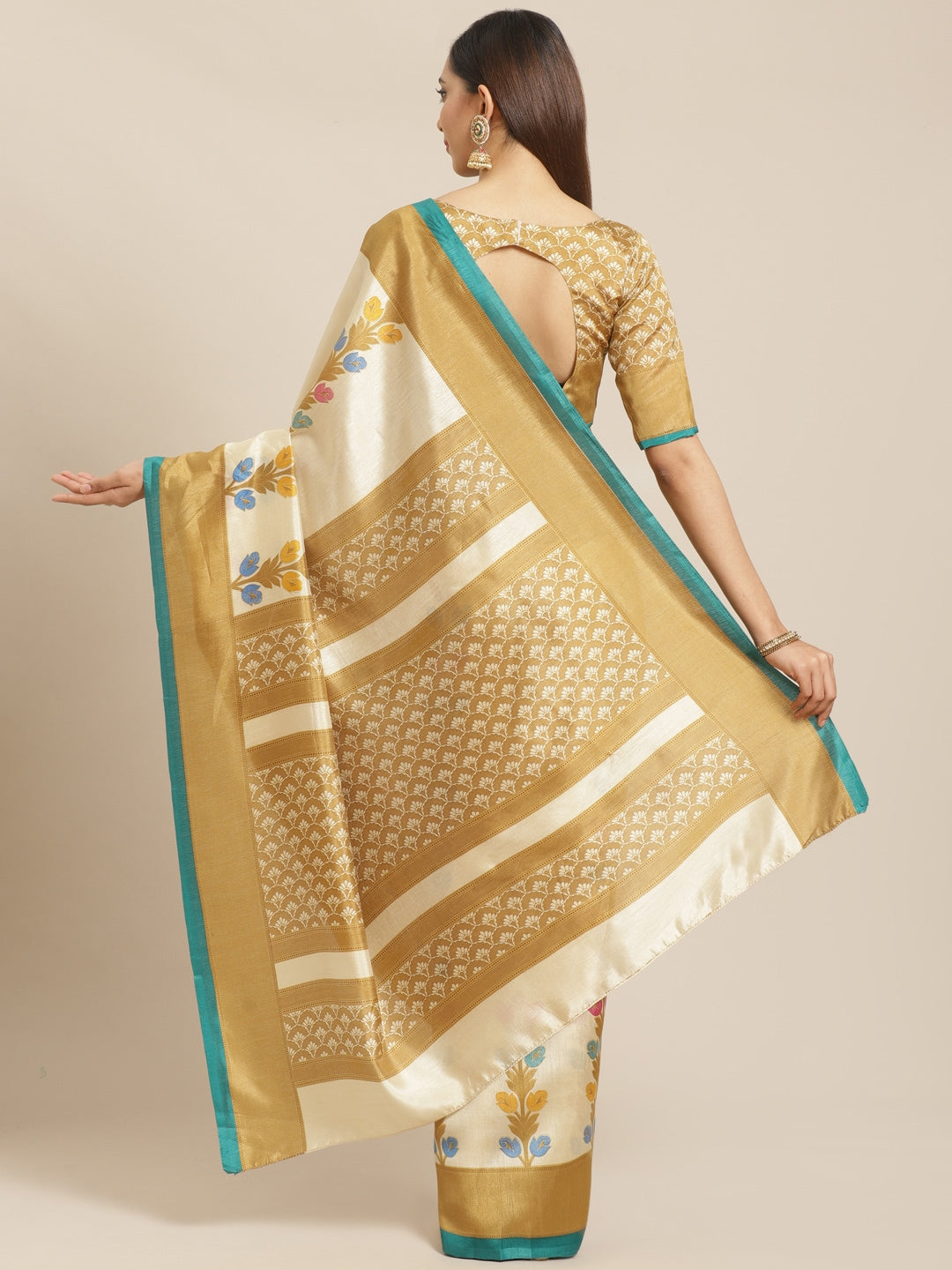 Saree Mall Off-White & Beige Printed Saree - Distacart