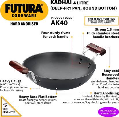 Hawkins Futura Hard Anodised Kadhai 14.5 cm Diameter 4 L (AK40) - Distacart