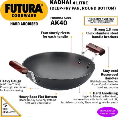 Stainless Steel Heavy Bottom Kadhai/ Deep Fry Pan Round Bottom