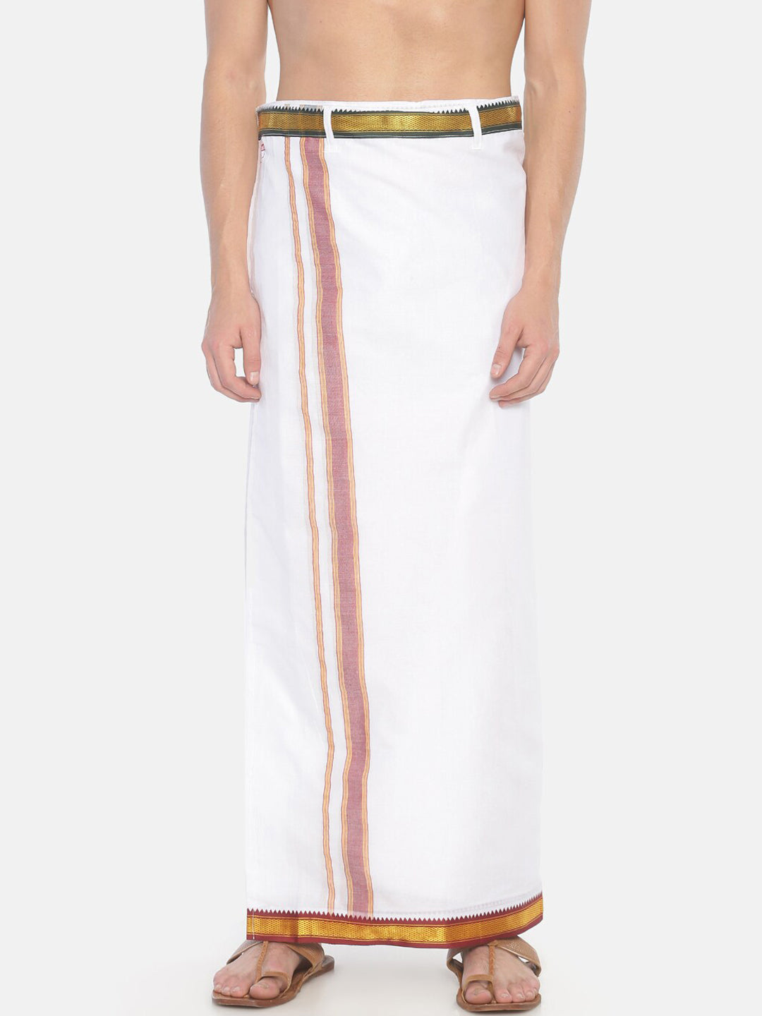 Sethukrishna Pack Of 2 White Solid Cotton Readymade Dhoti For Men - Distacart