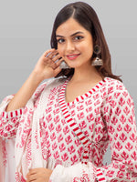 Thumbnail for Kalini White Floral Printed Angrakha Gotta Patti Pure Cotton Kurta with Trousers & Dupatta - Distacart