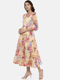 Thumbnail for Souchii Multicoloured Floral Print Fit and Flare Dress - Distacart