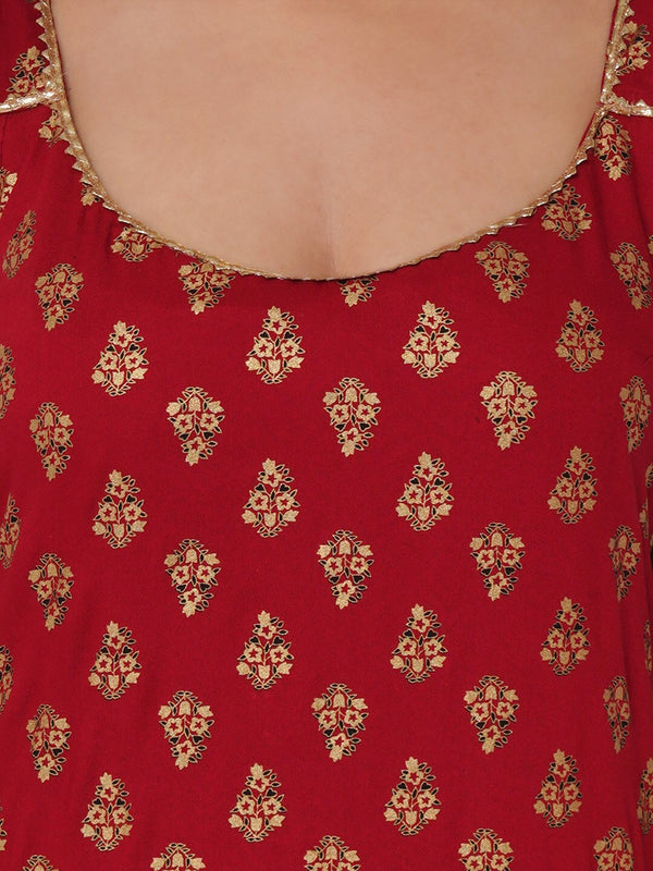 Kalini Women Red Ethnic Motifs Embroidered Gotta Patti Kurti with Trousers & With Dupatta - Distacart