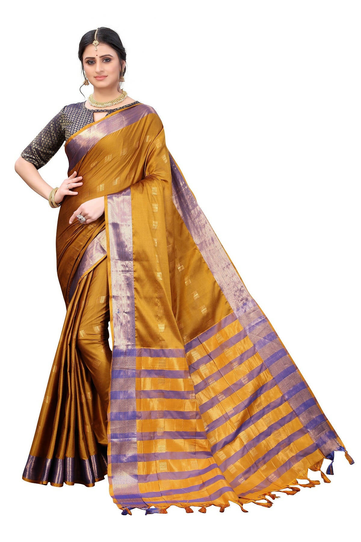 Vamika Ethnic Fire Mustard Cotton Silk Weaving Saree - Distacart