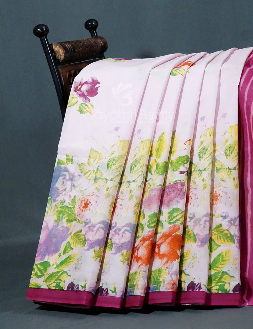 Block Print Baby Pink Coloured Mulmul Cotton Saree By Gayathri Reddy Designer Studio - Distacart