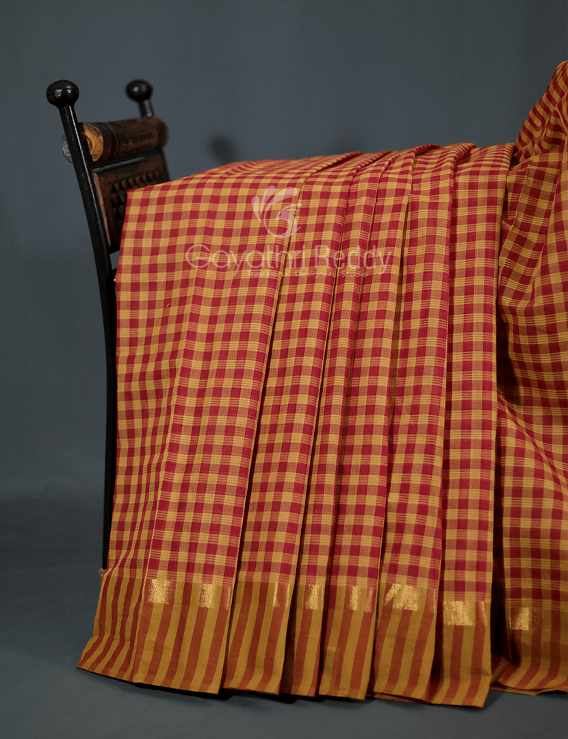 Mustard And Maroon Combo With Checks Pure Mangalgiri Cotton Saree By Gayathri Reddy Designer Studio - Distacart