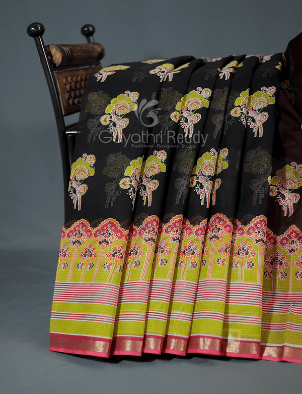 Shades of Black With Block Design Pure Kota Cotton Saree By Gayathri Reddy Designer Studio - Distacart
