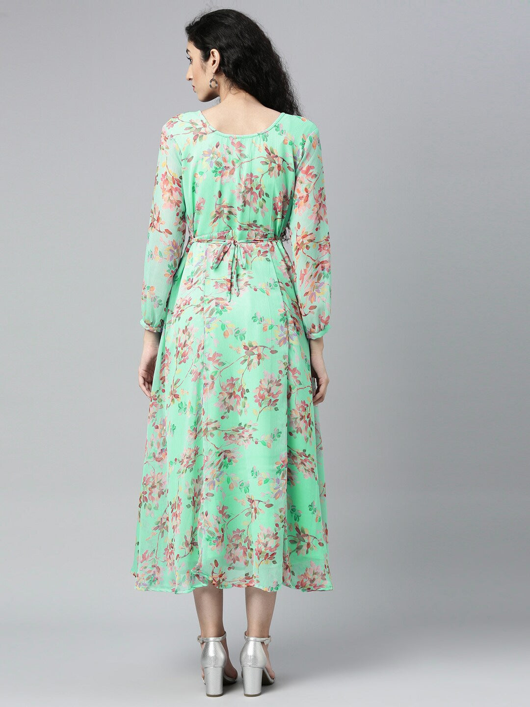 Souchii Sea Green Floral Chiffon Maxi Dress - Distacart