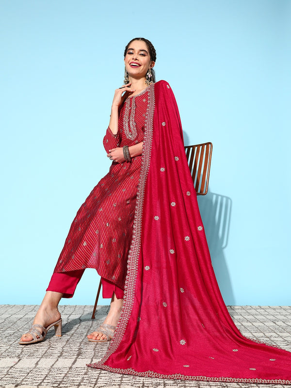Sangria Floral Kurta with Trousers & Dupatta - Distacart