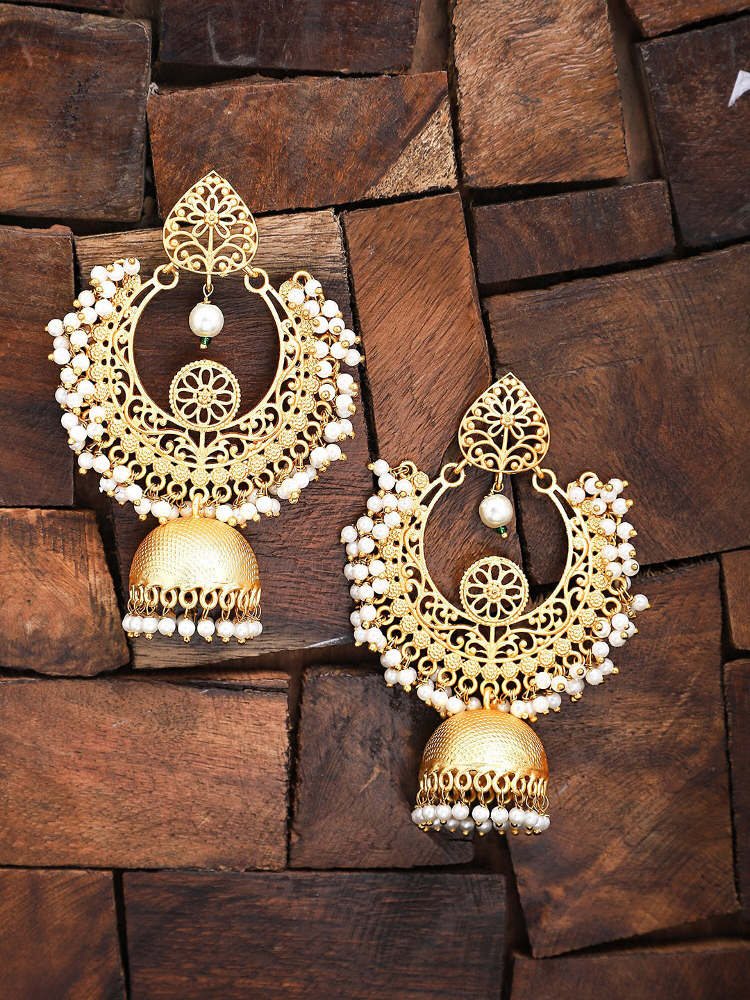 Yellow Chimes Women Gold-Toned Contemporary Chandbali Jumka Earrings - Distacart