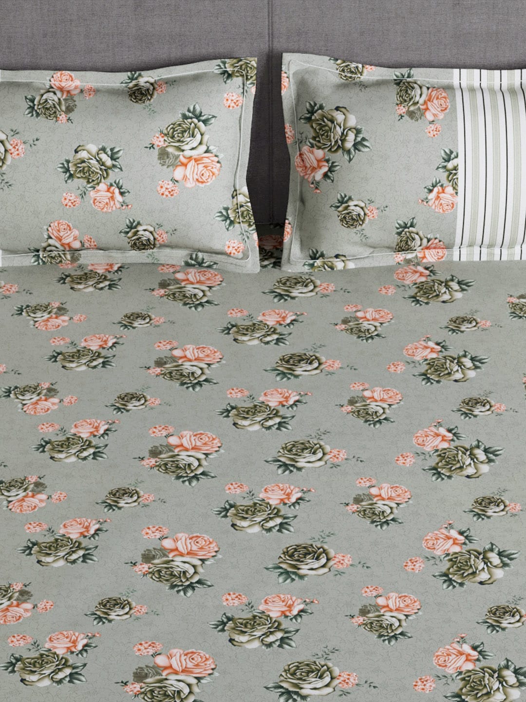 Story@home Arena Grey & Pink Floral Printed 180 TC Bedsheet & Pillow Covers - Distacart