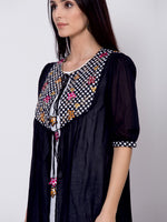 Thumbnail for Biba Women Black & White Embroidered A-Line Kurta With Jacket - Distacart