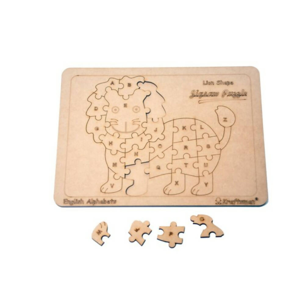 Kraftsman English Alphabets Wooden Jigsaw Puzzles Lion Shape Puzzle | Color Kit Included - Distacart