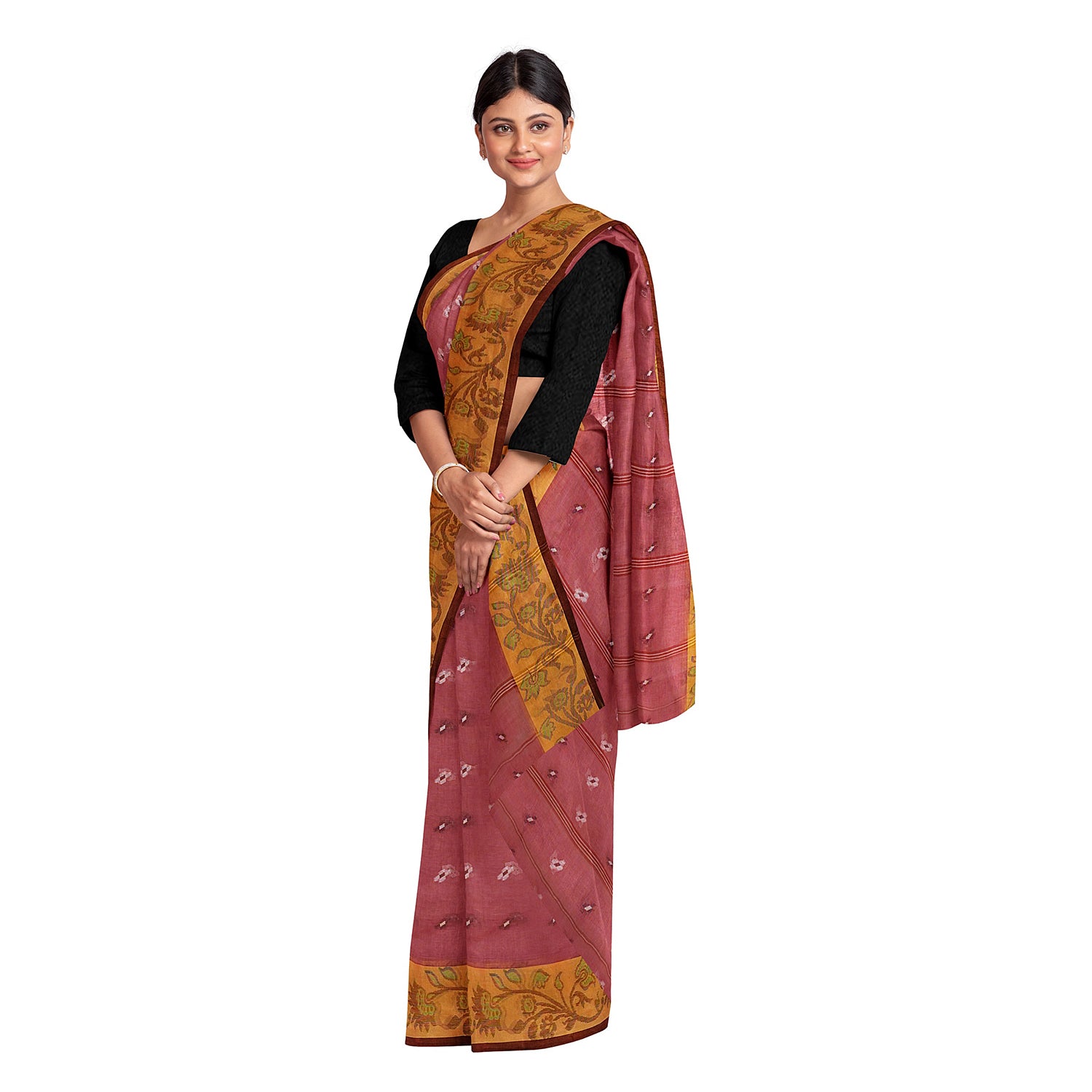 Exclusive Collection 100% Pure Cotton Mauve Tant Saree With Hand Weaving Work - Distacart