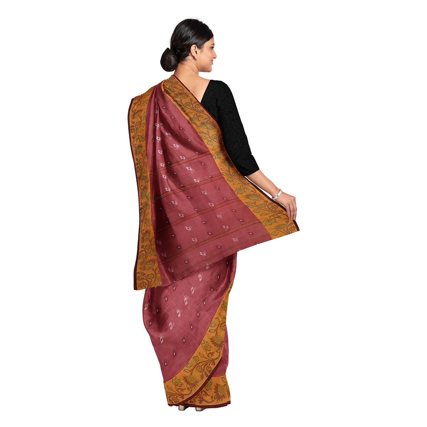 Exclusive Collection 100% Pure Cotton Mauve Tant Saree With Hand Weaving Work - Distacart