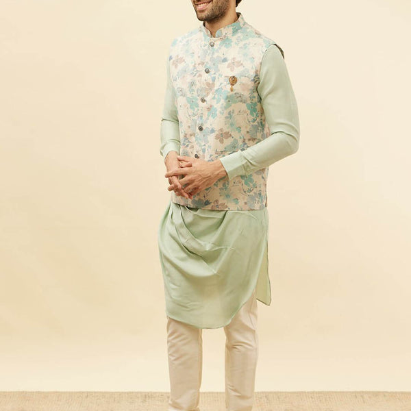 Manyavar Floral Printed Regular Kurta and Trousers With Nehru Jacket - Distacart