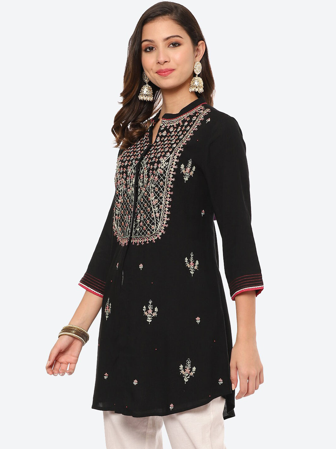 Biba Women Black & brown Ethnic Motifs Embroidered Thread Work Kurta - Distacart