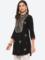 Thumbnail for Biba Women Black & brown Ethnic Motifs Embroidered Thread Work Kurta - Distacart