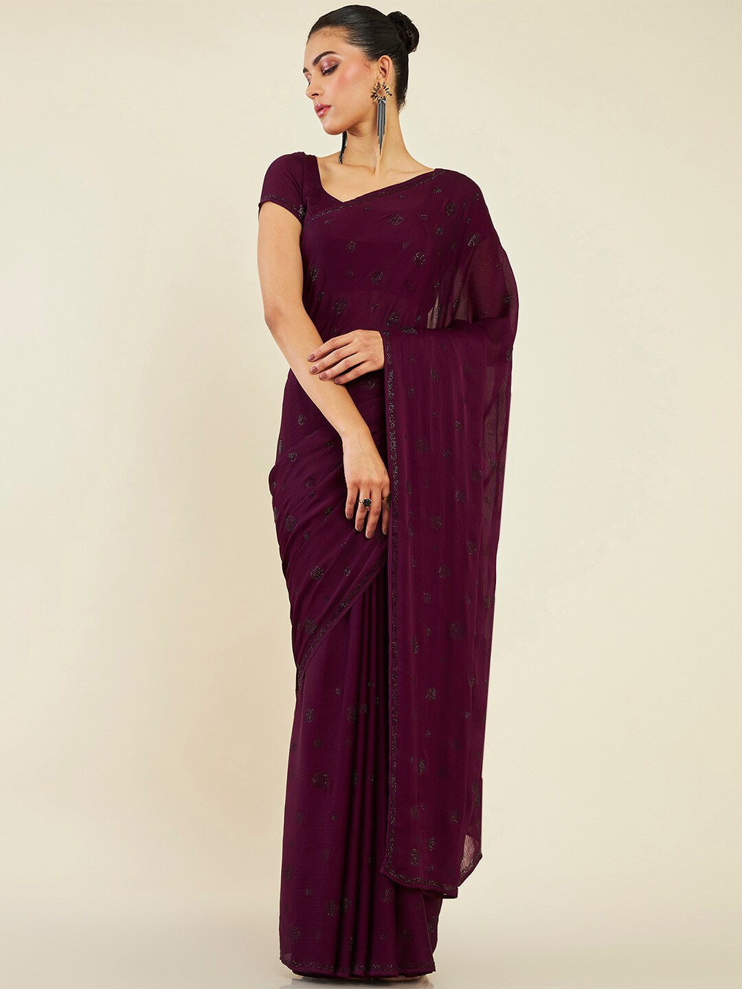 Soch Beads And Stones Embellished Pure Chiffon Heavy Work Saree - Distacart