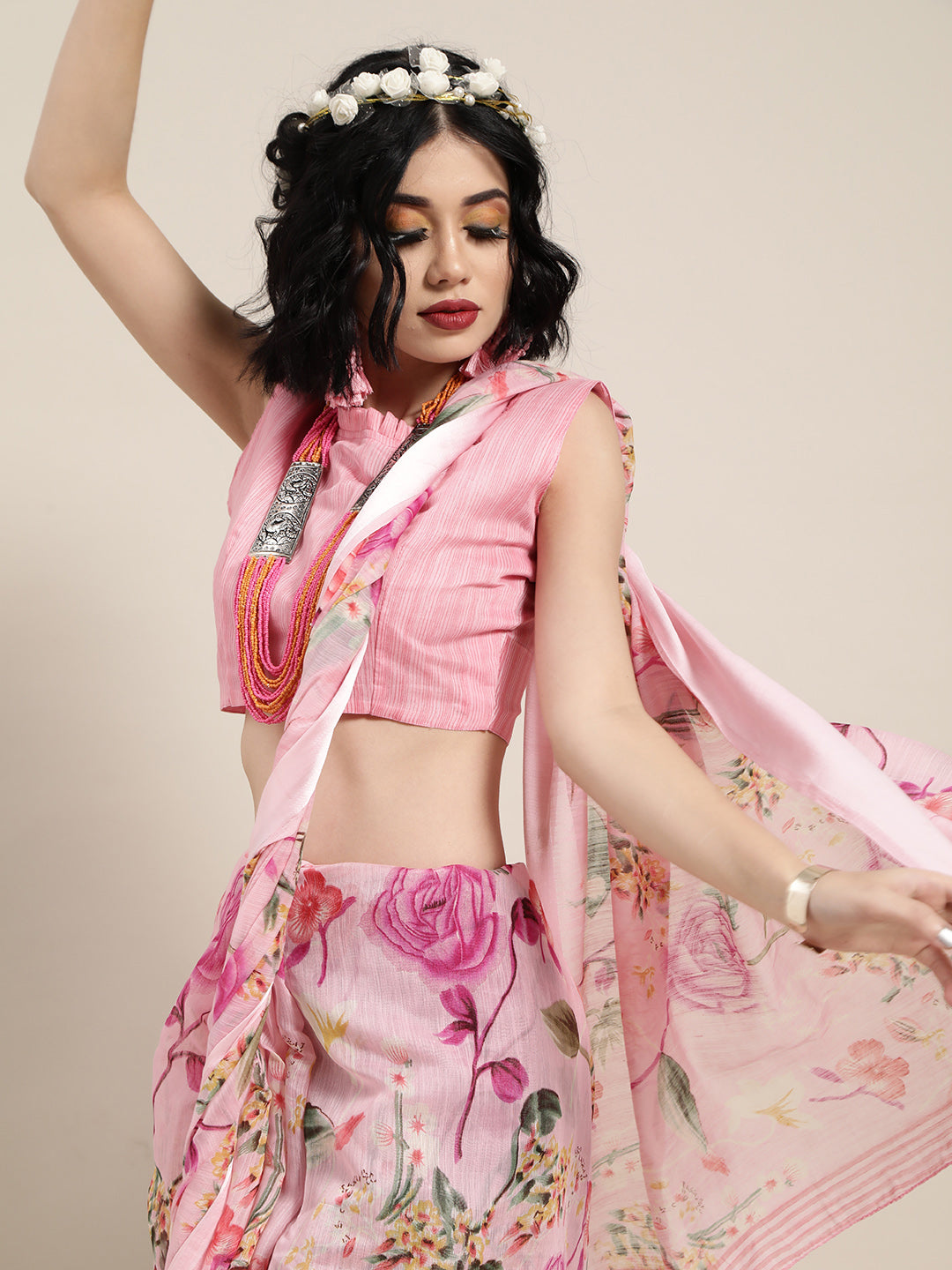 Saree Mall Pink Printed Saree - Distacart