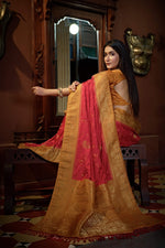 Thumbnail for Vardha Myrtle Red Golden Zari Banarasi Satin Silk Saree